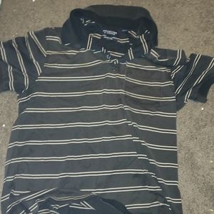 Brown and tan striped short sleeve collerd shirt